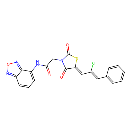2-[5-((2Z)-2-chloro-3-phenylprop-2-enylidene)-2,4-dioxo(1,3-thiazolidin-3-yl)]-N-benzo[c]1,2,5-oxadiazol-4-ylacetamide structure