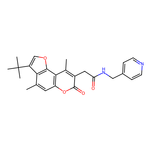 2-(3-(tert-butyl)-4,9-dimethyl-7-oxo-7H-furo[2,3-f]chromen-8-yl)-N-(pyridin-4-ylmethyl)acetamide structure