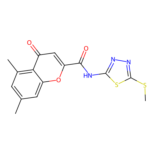 5,7-dimethyl-N-[5-(methylsulfanyl)-1,3,4-thiadiazol-2-yl]-4-oxo-4H-chromene-2-carboxamide structure