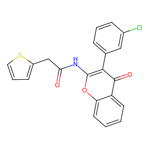 N-(3-(3-chlorophenyl)-4-oxo-4H-chromen-2-yl)-2-(thiophen-2-yl)acetamide structure