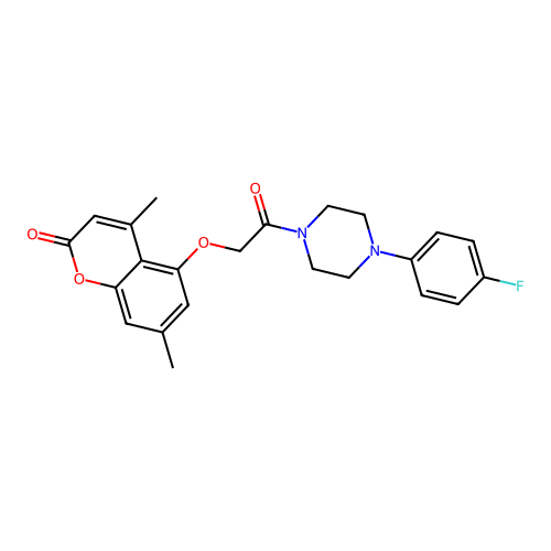 5-(2-(4-(4-fluorophenyl)piperazin-1-yl)-2-oxoethoxy)-4,7-dimethyl-2H-chromen-2-one structure