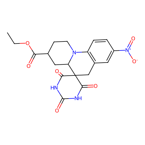 ethyl 4'-hydroxy-8-nitro-2',6'-dioxo-1',2,3,4,4a,6'-hexahydro-1H,2'H,6H-spiro[pyrido[1,2-a]quinoline-5,5'-pyrimidine]-3-carboxylate structure