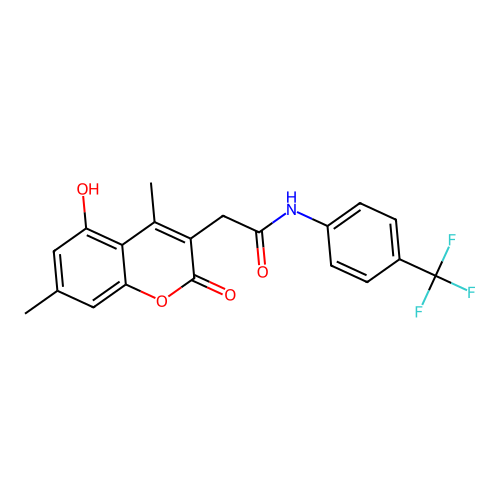 2-(5-hydroxy-4,7-dimethyl-2-oxo-2H-chromen-3-yl)-N-(4-(trifluoromethyl)phenyl)acetamide structure