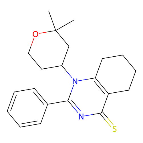 1-(2,2-dimethyltetrahydro-2H-pyran-4-yl)-2-phenyl-5,6,7,8-tetrahydroquinazoline-4(1H)-thione structure