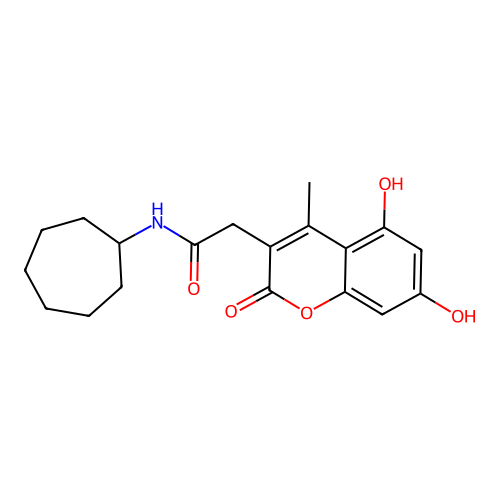 N-cycloheptyl-2-(5,7-dihydroxy-4-methyl-2-oxo-2H-chromen-3-yl)acetamide structure
