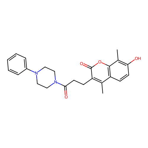 7-hydroxy-4,8-dimethyl-3-(3-oxo-3-(4-phenylpiperazin-1-yl)propyl)-2H-chromen-2-one structure
