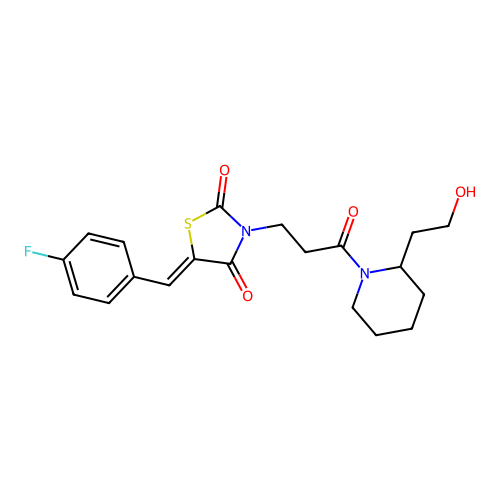 5-[(4-Fluorophenyl)methylene]-3-{3-[2-(2-hydroxyethyl)piperidyl]-3-oxopropyl}-1,3-thiazolidine-2,4-dione structure