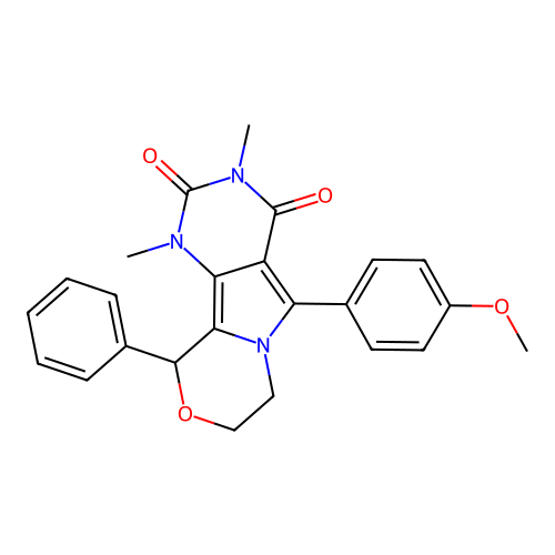 5-(4-methoxyphenyl)-1,3-dimethyl-10-phenyl-1,7,8,10-tetrahydro-2H-pyrimido[4',5':3,4]pyrrolo[2,1-c][1,4]oxazine-2,4(3H)-dione structure