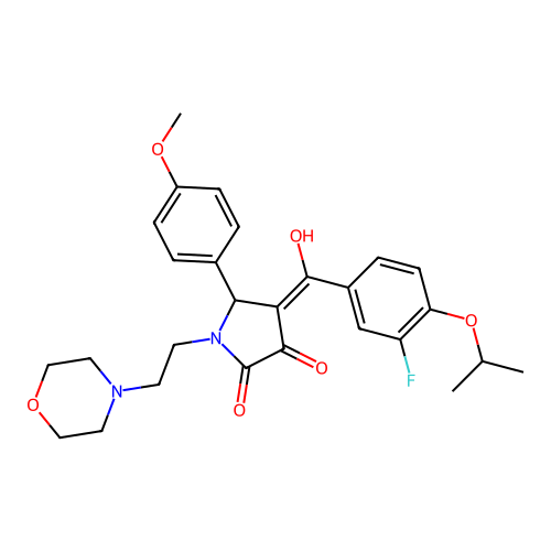 (4E)-4-[(3-fluoro-4-propan-2-yloxyphenyl)-hydroxymethylidene]-5-(4-methoxyphenyl)-1-(2-morpholin-4-ylethyl)pyrrolidine-2,3-dione structure