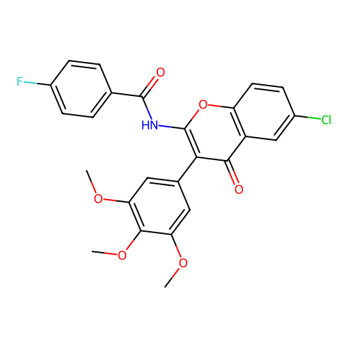 N-(6-chloro-4-oxo-3-(3,4,5-trimethoxyphenyl)-4H-chromen-2-yl)-4-fluorobenzamide structure
