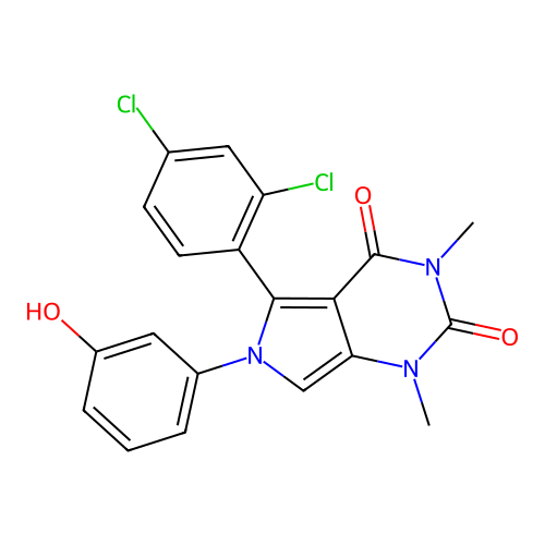 5-(2,4-dichlorophenyl)-6-(3-hydroxyphenyl)-1,3-dimethyl-1H-pyrrolo[3,4-d]pyrimidine-2,4(3H,6H)-dione structure