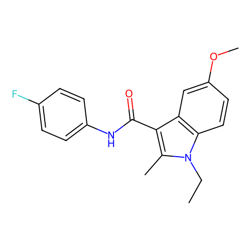 1-ethyl-N-(4-fluorophenyl)-5-methoxy-2-methyl-1H-indole-3-carboxamide structure