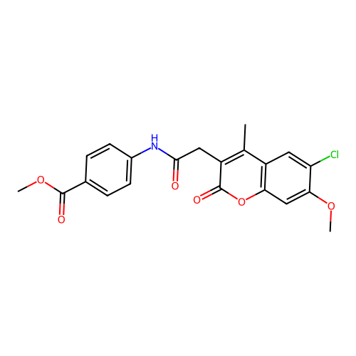 methyl 4-(2-(6-chloro-7-methoxy-4-methyl-2-oxo-2H-chromen-3-yl)acetamido)benzoate structure