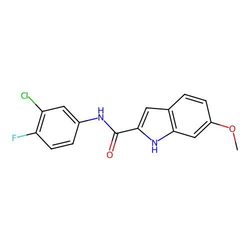 N-(3-chloro-4-fluorophenyl)-6-methoxy-1H-indole-2-carboxamide structure