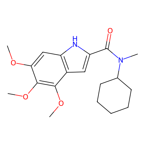 N-cyclohexyl-4,5,6-trimethoxy-N-methyl-1H-indole-2-carboxamide structure