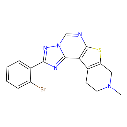 2-(2-bromophenyl)-9-methyl-8,9,10,11-tetrahydropyrido[4',3':4,5]thieno[3,2-e][1,2,4]triazolo[1,5-c]pyrimidine structure