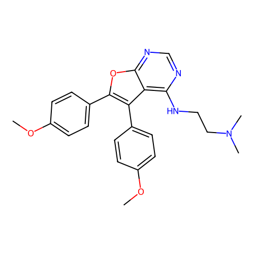 N'-[5,6-bis(4-methoxyphenyl)furo[2,3-d]pyrimidin-4-yl]-N,N-dimethylethane-1,2-diamine structure