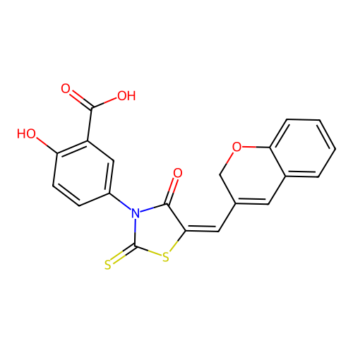 (E)-5-(5-((2H-chromen-3-yl)methylene)-4-oxo-2-thioxothiazolidin-3-yl)-2-hydroxybenzoic acid structure