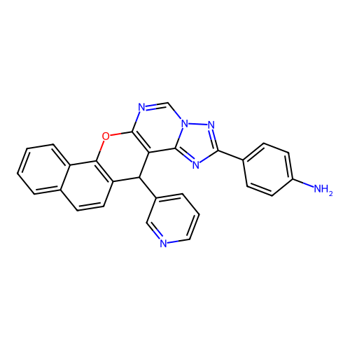 4-(14-(pyridin-3-yl)-14H-benzo[7,8]chromeno[3,2-e][1,2,4]triazolo[1,5-c]pyrimidin-2-yl)aniline structure