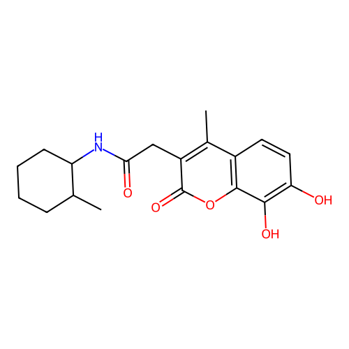 2-(7,8-dihydroxy-4-methyl-2-oxo-2H-chromen-3-yl)-N-(2-methylcyclohexyl)acetamide structure