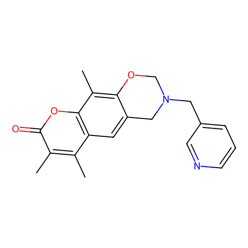 6,7,10-trimethyl-3-(pyridin-3-ylmethyl)-3,4-dihydro-2H,8H-chromeno[6,7-e][1,3]oxazin-8-one structure