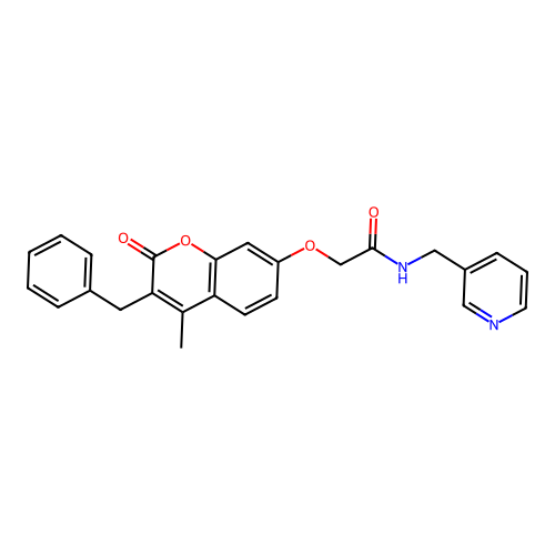 2-((3-benzyl-4-methyl-2-oxo-2H-chromen-7-yl)oxy)-N-(pyridin-3-ylmethyl)acetamide structure
