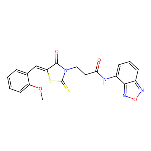N-(2,1,3-benzoxadiazol-4-yl)-3-[(5Z)-5-(2-methoxybenzylidene)-4-oxo-2-thioxo-1,3-thiazolidin-3-yl]propanamide structure