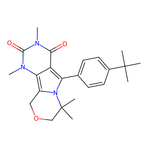 5-(4-(tert-butyl)phenyl)-1,3,7,7-tetramethyl-7,8-dihydro-1H-pyrimido[4',5':3,4]pyrrolo[2,1-c][1,4]oxazine-2,4(3H,10H)-dione structure