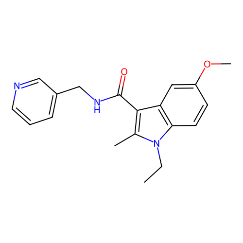 1-ethyl-5-methoxy-2-methyl-N-(pyridin-3-ylmethyl)-1H-indole-3-carboxamide structure