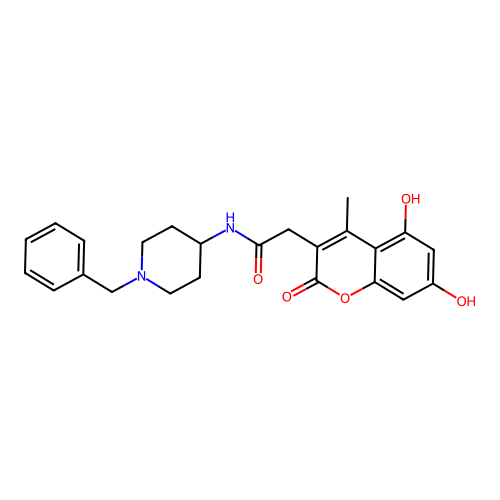 N-(1-benzylpiperidin-4-yl)-2-(5,7-dihydroxy-4-methyl-2-oxo-2H-chromen-3-yl)acetamide structure