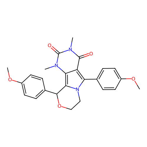 5,10-bis(4-methoxyphenyl)-1,3-dimethyl-1,7,8,10-tetrahydro-2H-pyrimido[4',5':3,4]pyrrolo[2,1-c][1,4]oxazine-2,4(3H)-dione structure