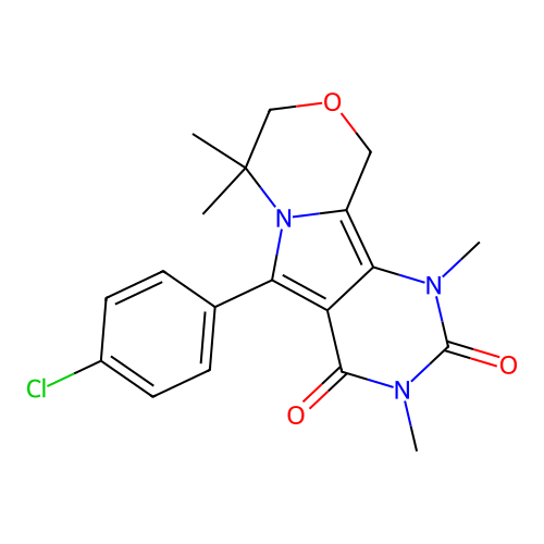 5-(4-chlorophenyl)-1,3,7,7-tetramethyl-1,7,8,10-tetrahydro-2H-pyrimido[4',5':3,4]pyrrolo[2,1-c][1,4]oxazine-2,4(3H)-dione structure