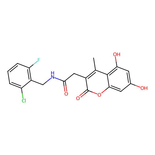N-(2-chloro-6-fluorobenzyl)-2-(5,7-dihydroxy-4-methyl-2-oxo-2H-chromen-3-yl)acetamide structure