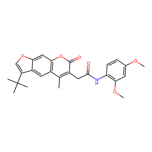 2-(3-tert-butyl-5-methyl-7-oxofuro[3,2-g]chromen-6-yl)-N-(2,4-dimethoxyphenyl)acetamide structure