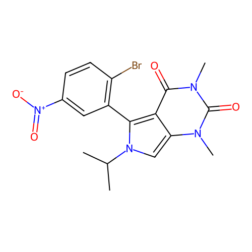 5-(2-bromo-5-nitrophenyl)-1,3-dimethyl-6-propan-2-ylpyrrolo[3,4-d]pyrimidine-2,4-dione structure