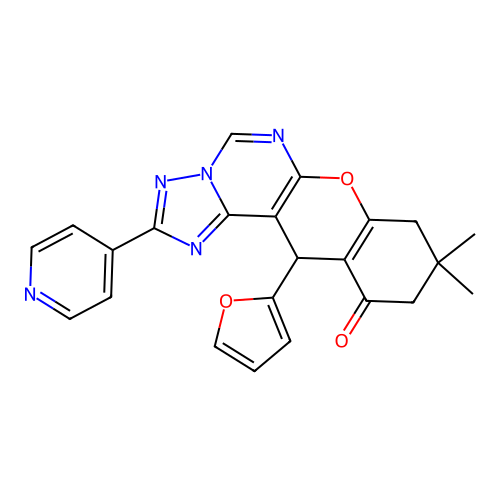 12-(furan-2-yl)-9,9-dimethyl-2-(pyridin-4-yl)-8,9,10,12-tetrahydro-11H-chromeno[3,2-e][1,2,4]triazolo[1,5-c]pyrimidin-11-one structure