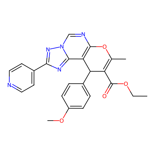 ethyl 10-(4-methoxyphenyl)-8-methyl-2-(pyridin-4-yl)-10H-pyrano[3,2-e][1,2,4]triazolo[1,5-c]pyrimidine-9-carboxylate structure