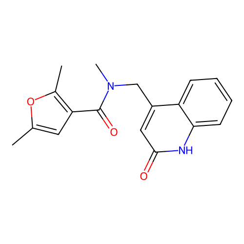N,2,5-trimethyl-N-[(2-oxo-1H-quinolin-4-yl)methyl]furan-3-carboxamide structure