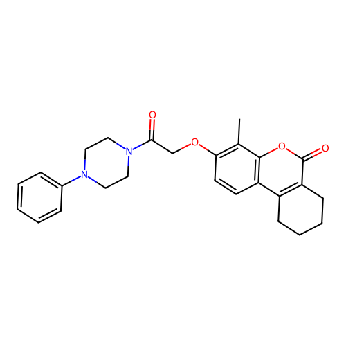 4-methyl-3-(2-oxo-2-(4-phenylpiperazin-1-yl)ethoxy)-7,8,9,10-tetrahydro-6H-benzo[c]chromen-6-one structure