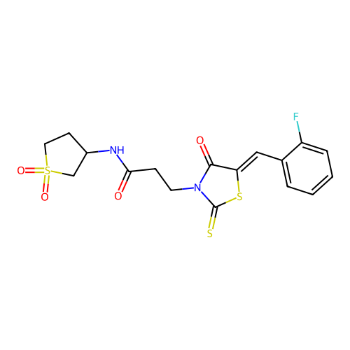 (Z)-N-(1,1-dioxidotetrahydrothiophen-3-yl)-3-(5-(2-fluorobenzylidene)-4-oxo-2-thioxothiazolidin-3-yl)propanamide structure