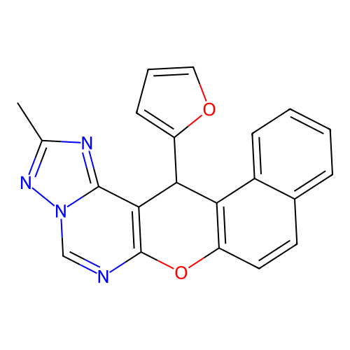 14-(furan-2-yl)-2-methyl-14H-benzo[5,6]chromeno[3,2-e][1,2,4]triazolo[1,5-c]pyrimidine structure