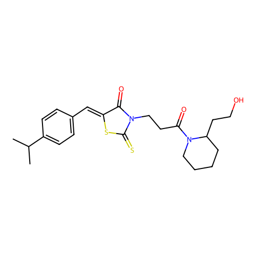 (5Z)-3-{3-[2-(2-hydroxyethyl)piperidin-1-yl]-3-oxopropyl}-5-[4-(propan-2-yl)benzylidene]-2-thioxo-1,3-thiazolidin-4-one structure