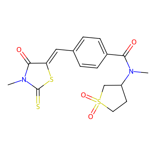 N-(1,1-dioxidotetrahydrothiophen-3-yl)-N-methyl-4-[(Z)-(3-methyl-4-oxo-2-thioxo-1,3-thiazolidin-5-ylidene)methyl]benzamide structure