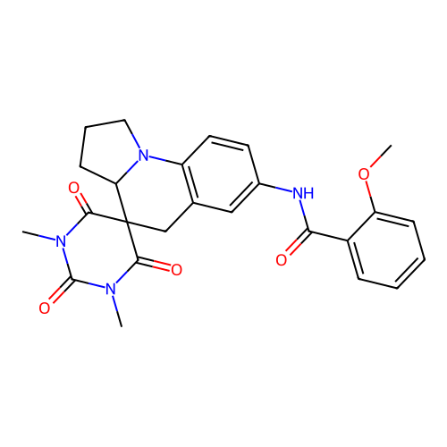 N-(1,3-dimethyl-2,4,6-trioxo-1,1',2',3,3',3a',4,6-octahydro-2H,5'H-spiro[pyrimidine-5,4'-pyrrolo[1,2-a]quinolin]-7'-yl)-2-methoxybenzamide structure