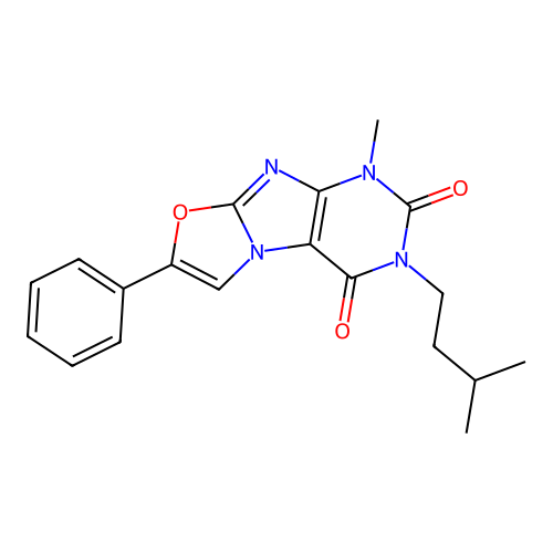 3-isopentyl-1-methyl-7-phenyloxazolo[2,3-f]purine-2,4(1H,3H)-dione structure