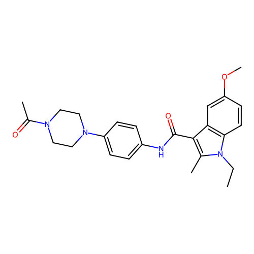 N-(4-(4-acetylpiperazin-1-yl)phenyl)-1-ethyl-5-methoxy-2-methyl-1H-indole-3-carboxamide structure