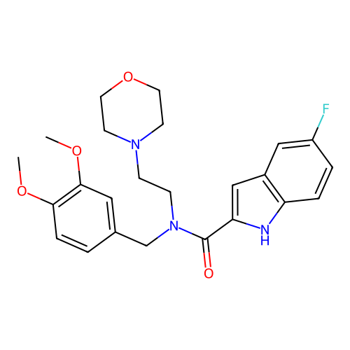 N-[(3,4-dimethoxyphenyl)methyl]-5-fluoro-N-(2-morpholin-4-ylethyl)-1H-indole-2-carboxamide structure