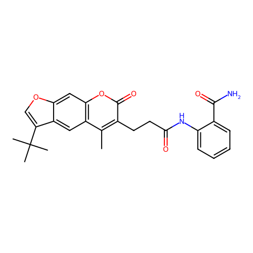 2-(3-(3-(tert-butyl)-5-methyl-7-oxo-7H-furo[3,2-g]chromen-6-yl)propanamido)benzamide structure