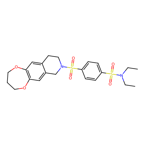 N,N-diethyl-4-((3,4,9,10-tetrahydro-2H-[1,4]dioxepino[2,3-g]isoquinolin-8(7H)-yl)sulfonyl)benzenesulfonamide structure