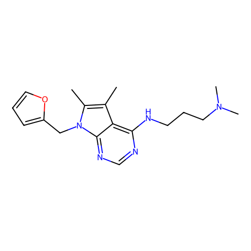 N'-[7-(2-furylmethyl)-5,6-dimethyl-7H-pyrrolo[2,3-d]pyrimidin-4-yl]-N,N-dimethyl-1,3-propanediamine structure
